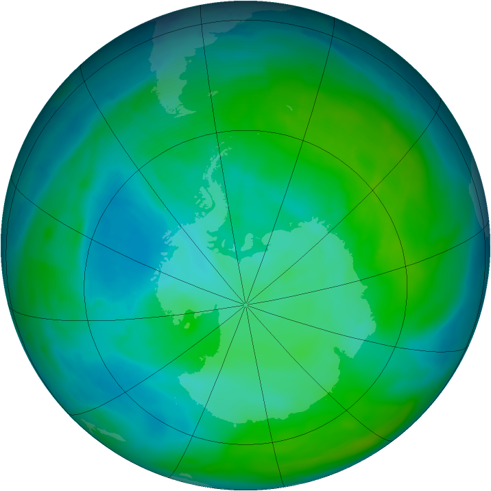 Antarctic ozone map for 29 December 2013